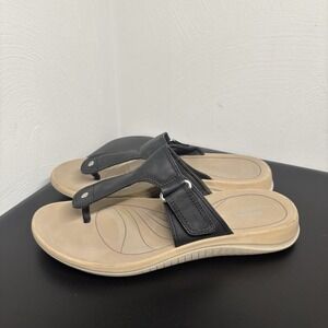 Clarks Glide Walk Sandals Womens Sz 10‎ Flip Flops Black Biege Cloudsteppers